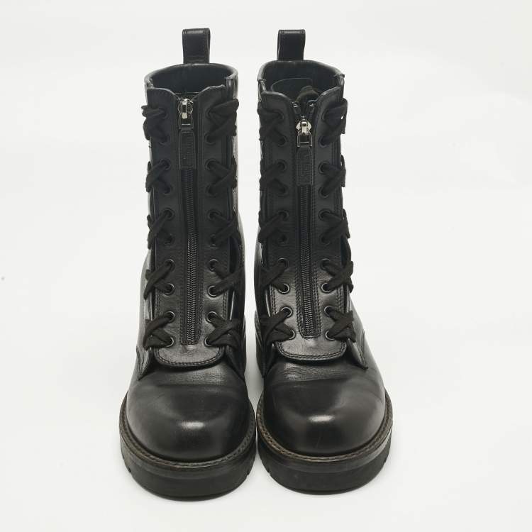 Pre Owned Valentino Black Leather Lace Up Combat Boots Size 39