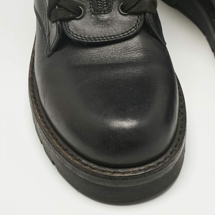 Pre Owned Valentino Black Leather Lace Up Combat Boots Size 39