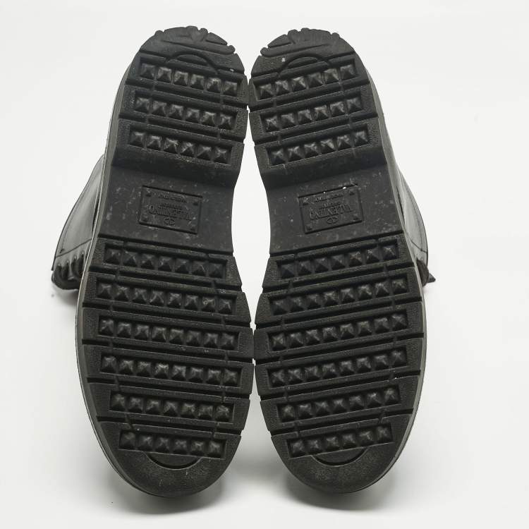 Pre Owned Valentino Black Leather Lace Up Combat Boots Size 39