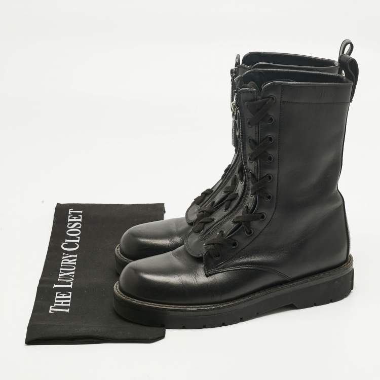 Pre Owned Valentino Black Leather Lace Up Combat Boots Size 39