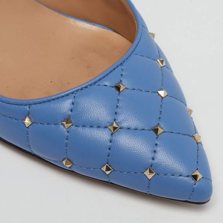 Pre Owned Valentino Blue Quilted Leather Rockstud Spike Pumps Size 38