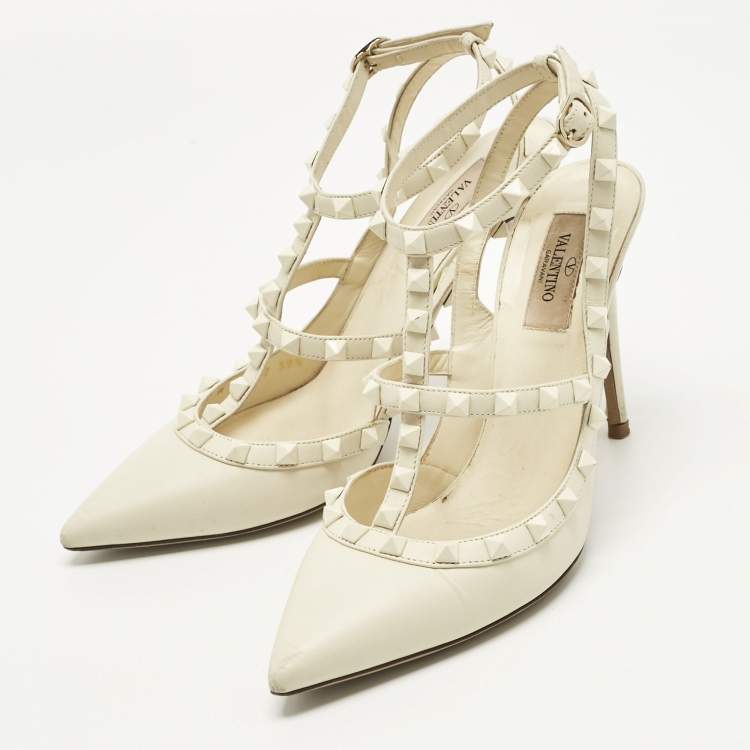 Pre Owned Valentino Off-white Leather Rockstud Pumps Size 39.5