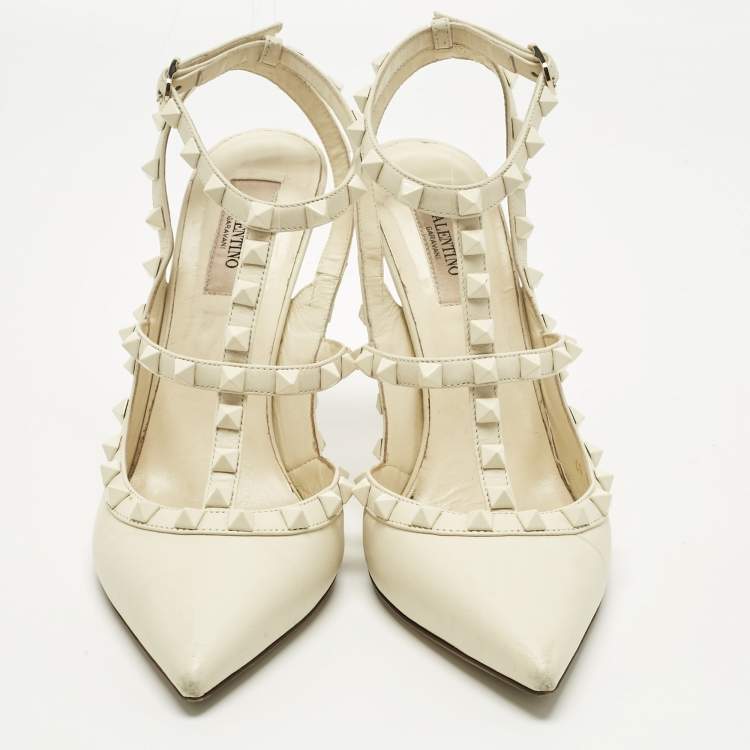 Pre Owned Valentino Off-white Leather Rockstud Pumps Size 39.5