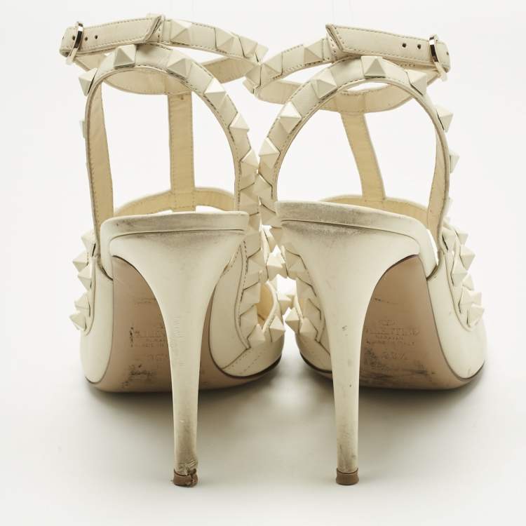 Pre Owned Valentino Off-white Leather Rockstud Pumps Size 39.5