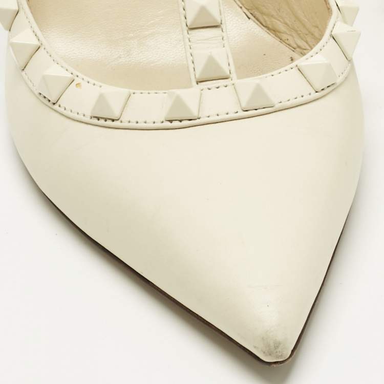 Pre Owned Valentino Off-white Leather Rockstud Pumps Size 39.5