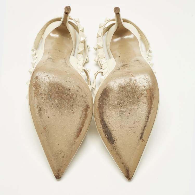 Pre Owned Valentino Off-white Leather Rockstud Pumps Size 39.5
