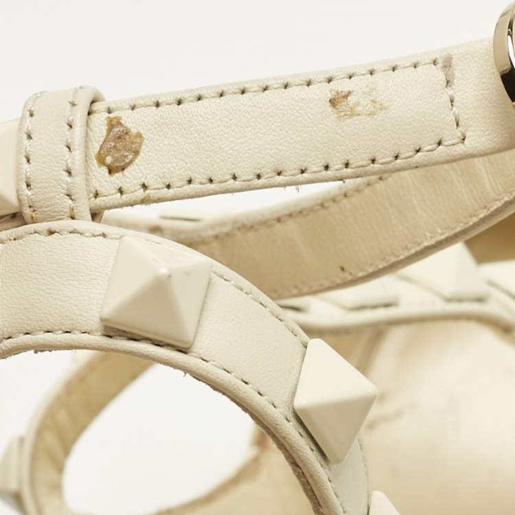 Pre Owned Valentino Off-white Leather Rockstud Pumps Size 39.5