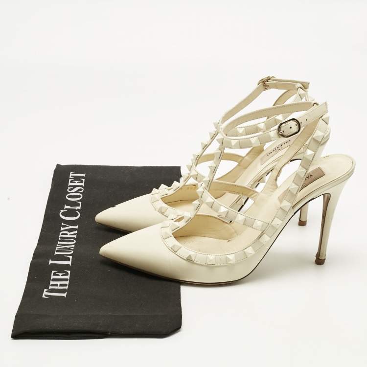 Pre Owned Valentino Off-white Leather Rockstud Pumps Size 39.5