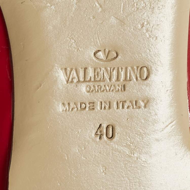 Pre Owned Valentino Red Patent Leather Rockstud Pointed Toe Ballet Flats Size 40