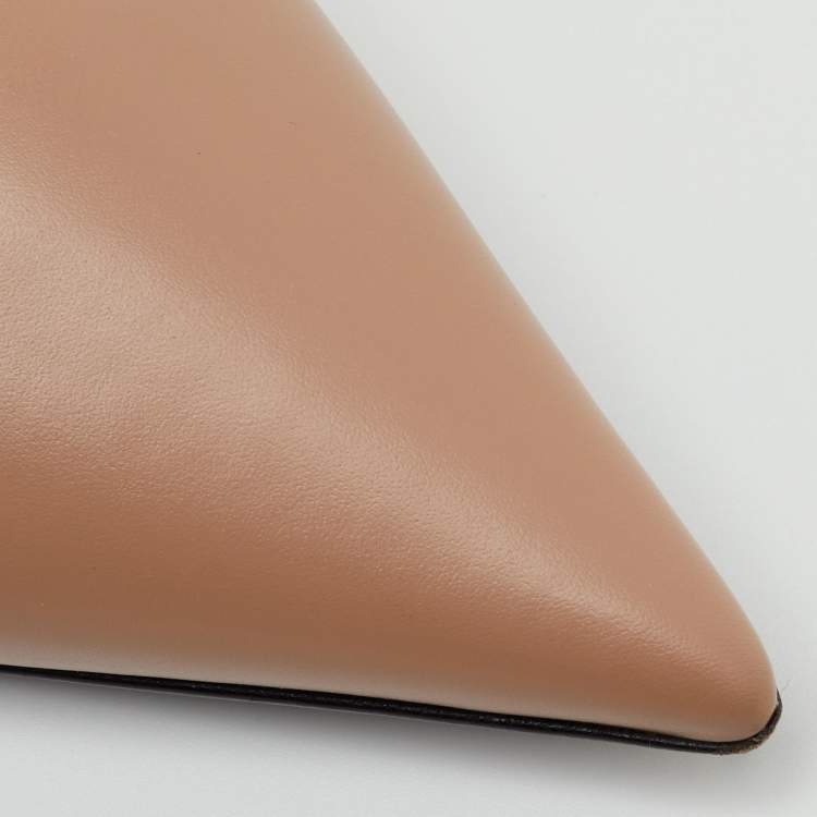 Pre Owned Valentino Beige Leather Roman Stud Pointed Toe Mules Size 39.5