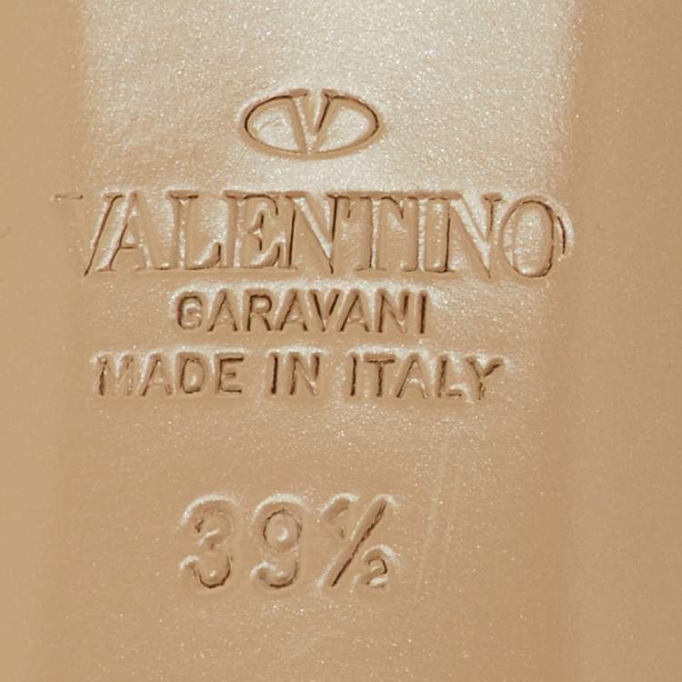 Pre Owned Valentino Beige Leather Rockstud Heel Mules Size 39.5