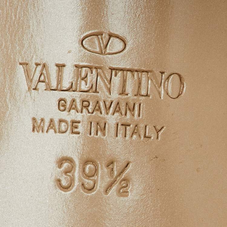 Pre Owned Valentino Beige Leather Rockstud Block Heel Slide Sandals Size 39.5