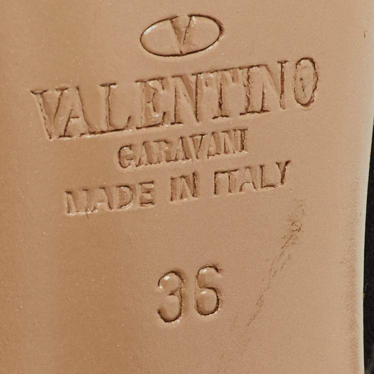 Pre Owned Valentino Black Suede Cut Out Lace Up Platform Booties Size 36