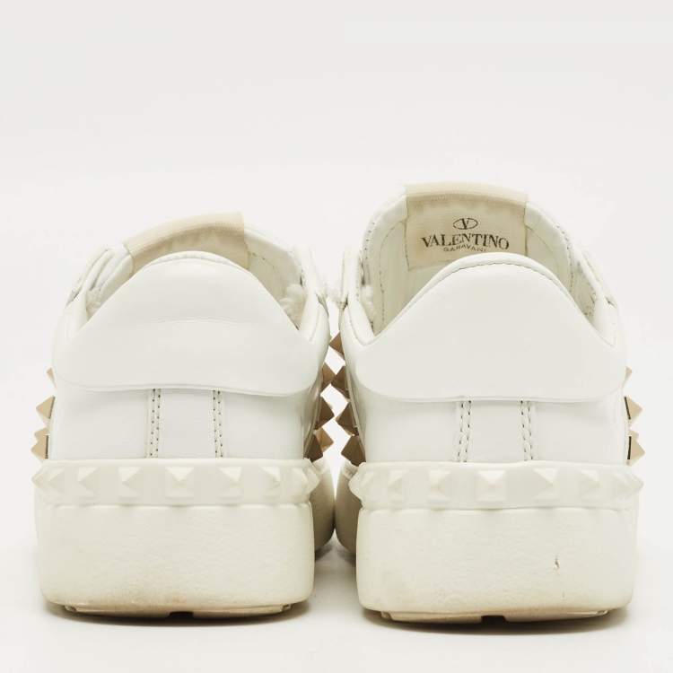 Pre Owned Valentino White Leather Rockstud Untitled Low Top Sneakers Size 34