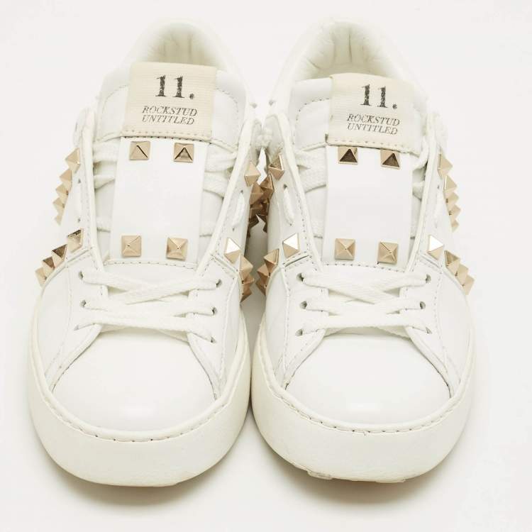 Pre Owned Valentino White Leather Rockstud Untitled Low Top Sneakers Size 34