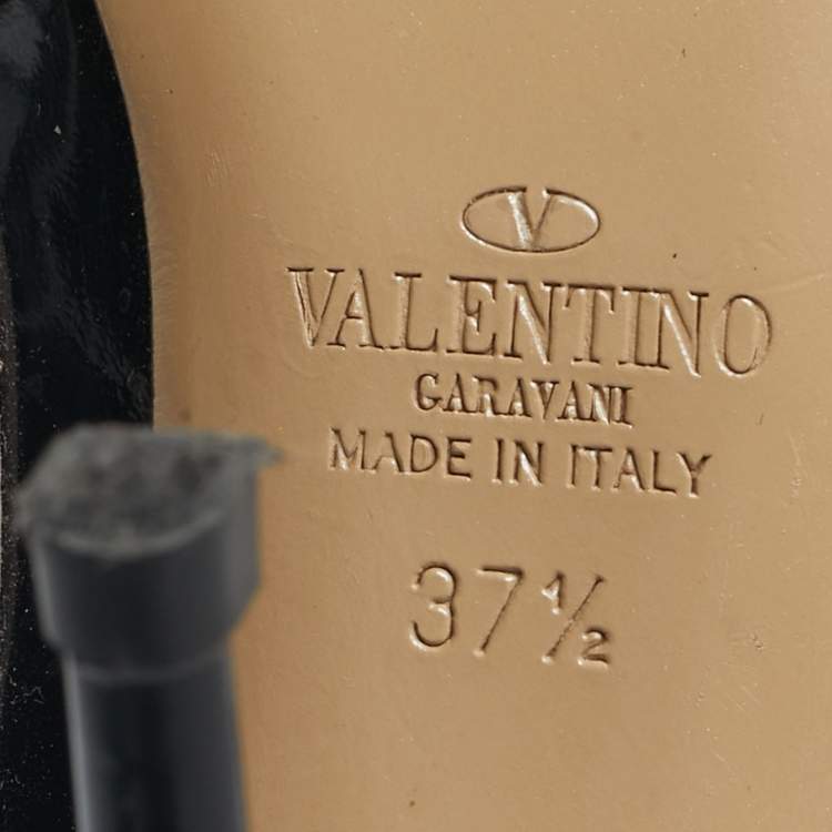 Pre Owned Valentino Black/Beige Leather and Patent Rockstud Ankle Strap Pumps Size 37.5