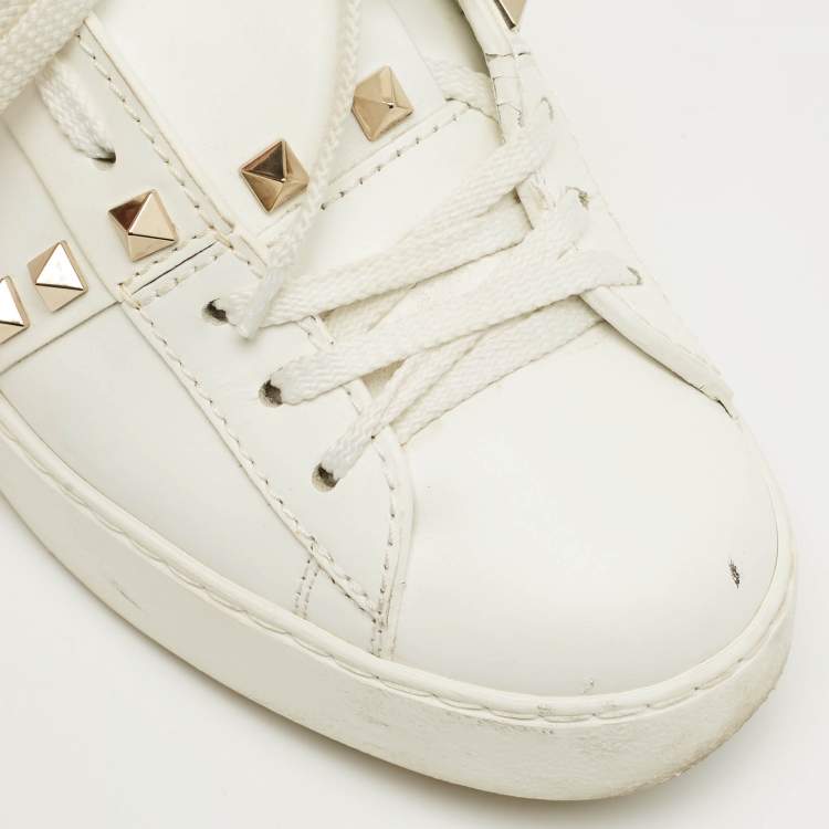 Pre Owned Valentino White Leather Untitled Low Top Sneakers Size 37.5