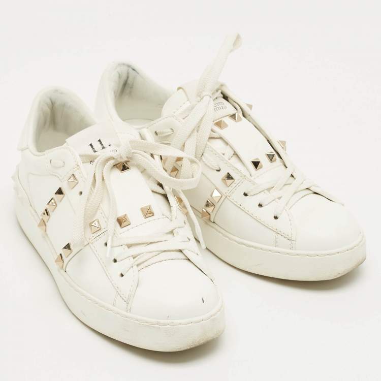 Pre Owned Valentino White Leather Untitled Low Top Sneakers Size 37.5