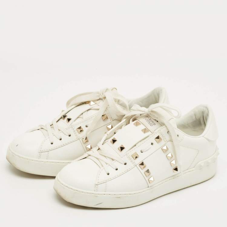 Pre Owned Valentino White Leather Untitled Low Top Sneakers Size 37.5