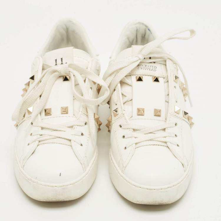 Pre Owned Valentino White Leather Untitled Low Top Sneakers Size 37.5