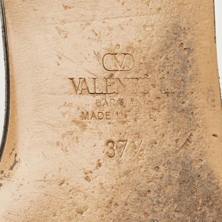 Pre Owned Valentino Beige/Black Iconographe Canvas Flat Slides Size 37.5