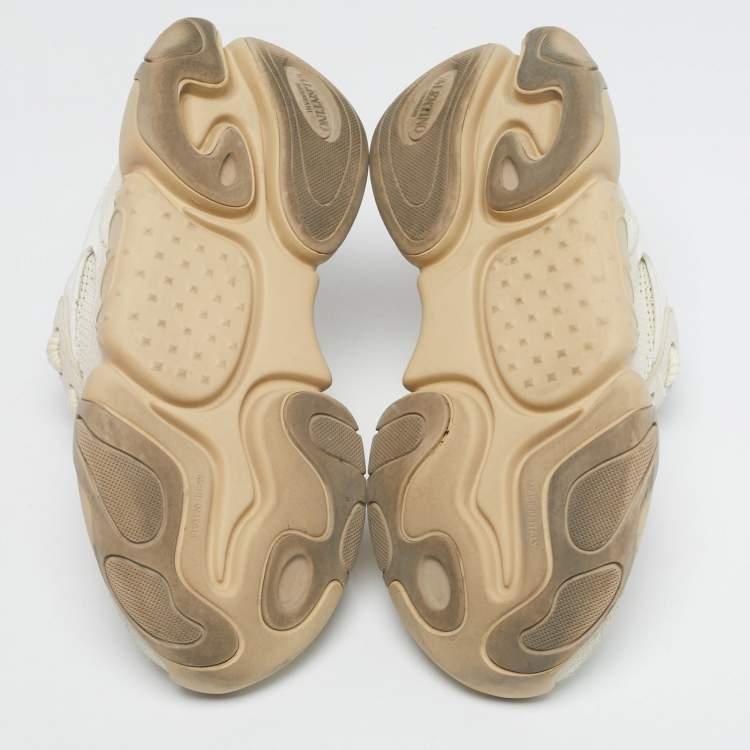 Pre Owned Valentino White/Grey Fabric and Suede Bubbleback Lace Up Sneakers Size 35