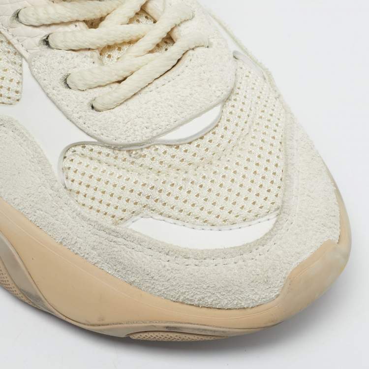 Pre Owned Valentino White/Grey Fabric and Suede Bubbleback Lace Up Sneakers Size 35