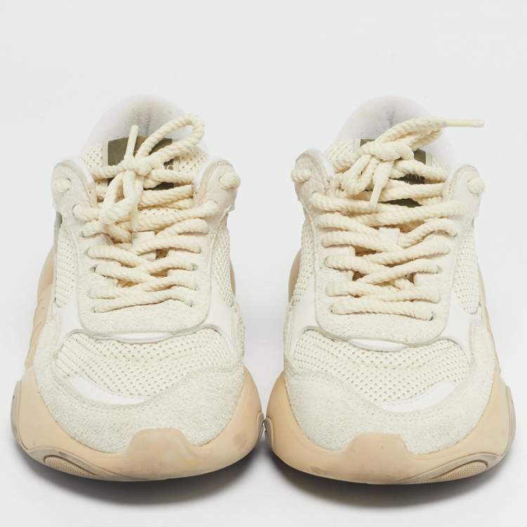 Pre Owned Valentino White/Grey Fabric and Suede Bubbleback Lace Up Sneakers Size 35