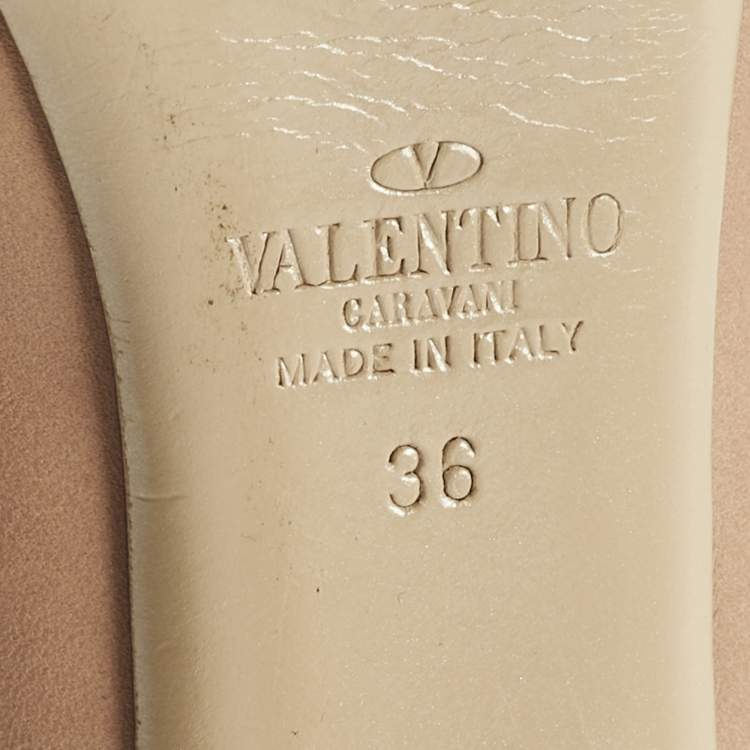 Pre Owned Valentino Beige Leather Rockstud Peep Toe Pumps Size 36