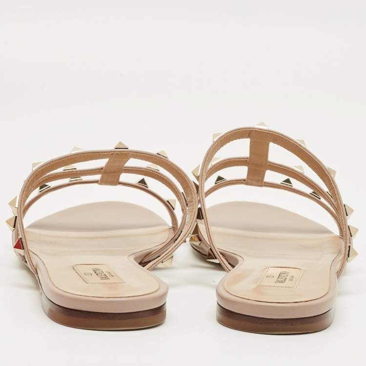 Pre Owned Valentino Dusty Pink Leather Rockstud Flat Slides Size 40