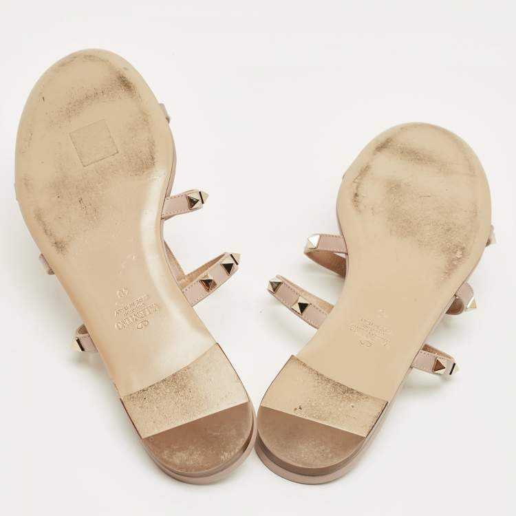 Pre Owned Valentino Dusty Pink Leather Rockstud Flat Slides Size 40