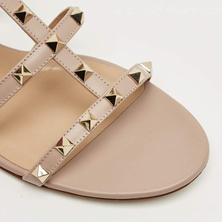 Pre Owned Valentino Dusty Pink Leather Rockstud Flat Slides Size 40