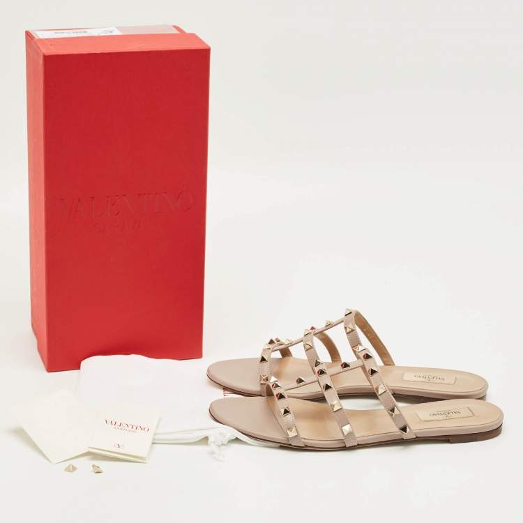 Pre Owned Valentino Dusty Pink Leather Rockstud Flat Slides Size 40