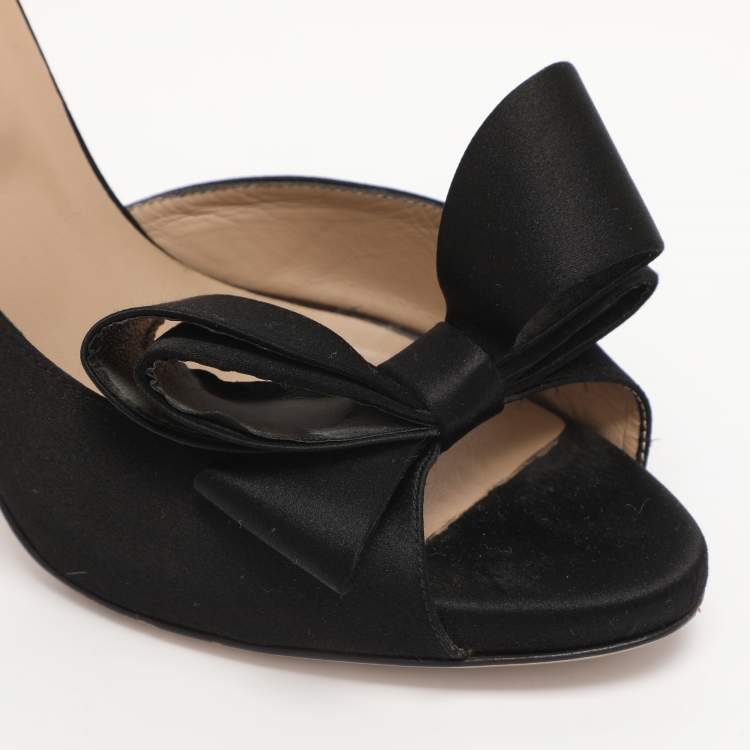 Pre Owned Valentino Black Satin Bow Peep Toe D'orsay Pumps Size 38.5
