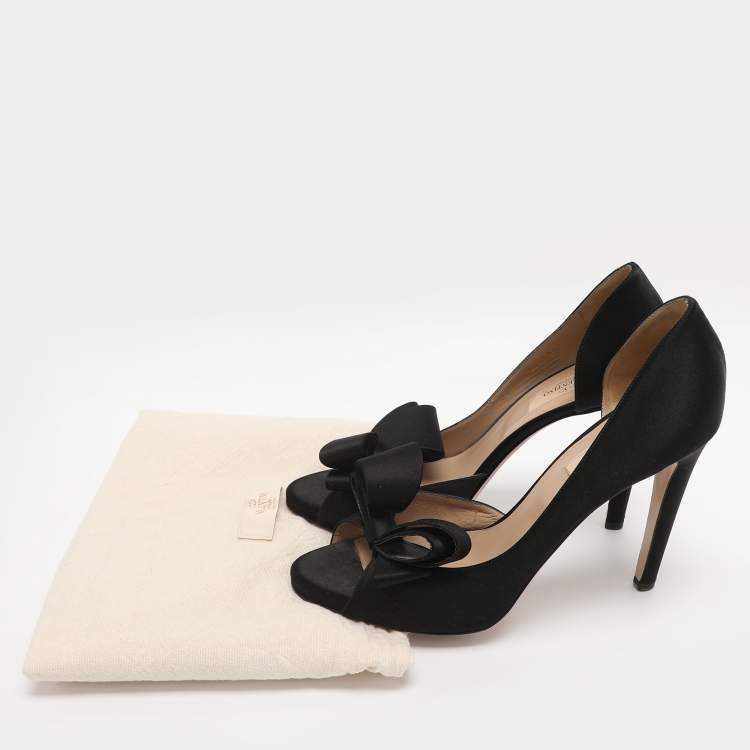 Pre Owned Valentino Black Satin Bow Peep Toe D'orsay Pumps Size 38.5