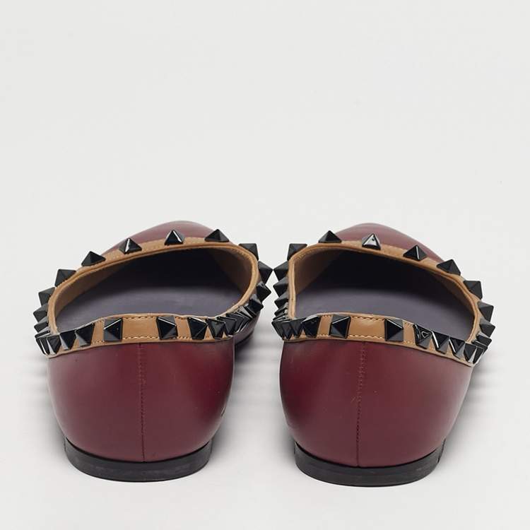 Pre Owned Valentino Burgundy Leather Rockstud Ballet Flats Size 36