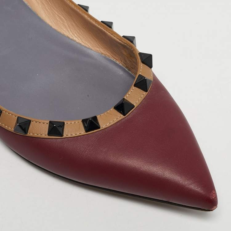 Pre Owned Valentino Burgundy Leather Rockstud Ballet Flats Size 36