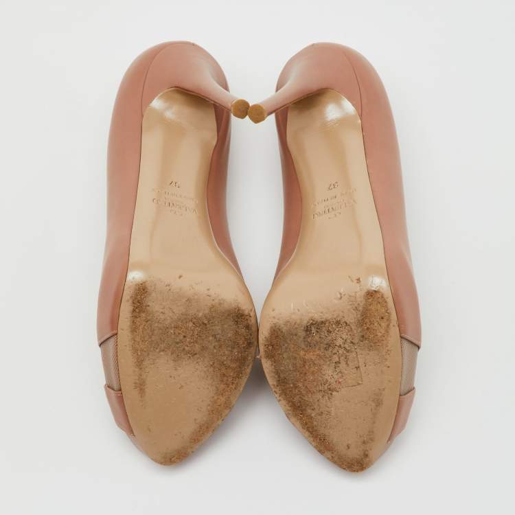 Pre Owned Valentino Dusty Pink Leather Peep Toe Platform Pumps Size 37