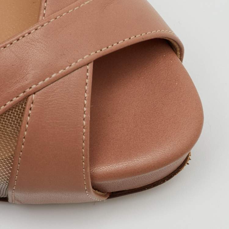 Pre Owned Valentino Dusty Pink Leather Peep Toe Platform Pumps Size 37