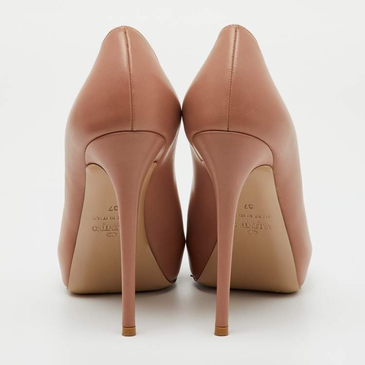 Pre Owned Valentino Dusty Pink Leather Peep Toe Platform Pumps Size 37