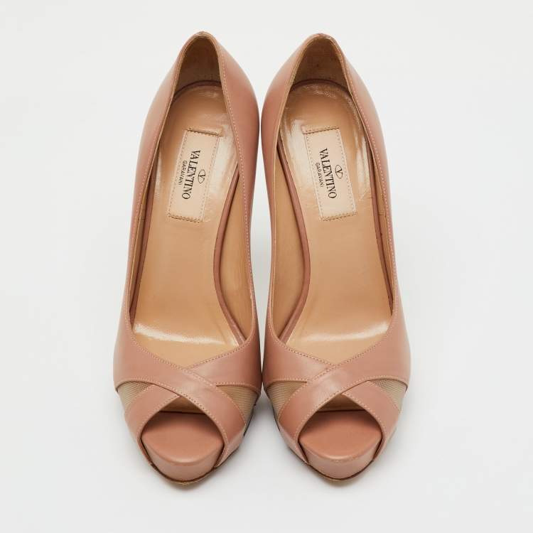 Pre Owned Valentino Dusty Pink Leather Peep Toe Platform Pumps Size 37