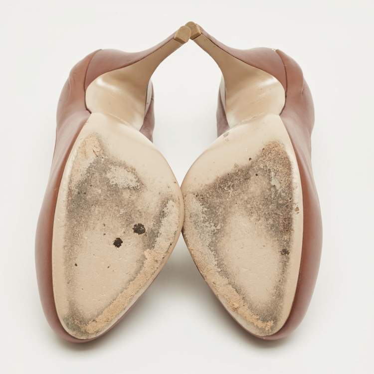 Pre Owned Valentino Brown Leather Round Toe Platform Pumps Size 39