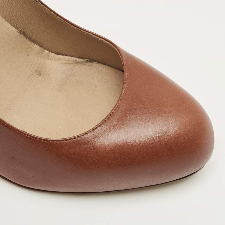 Pre Owned Valentino Brown Leather Round Toe Platform Pumps Size 39