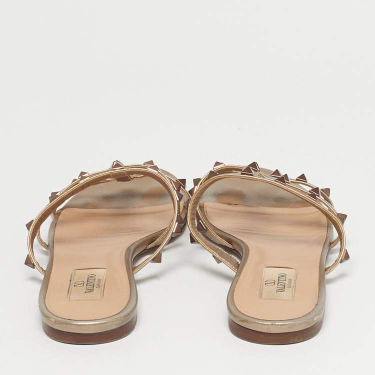 Pre Owned Valentino Pink Leather Rockstud Flat Slide Size 39