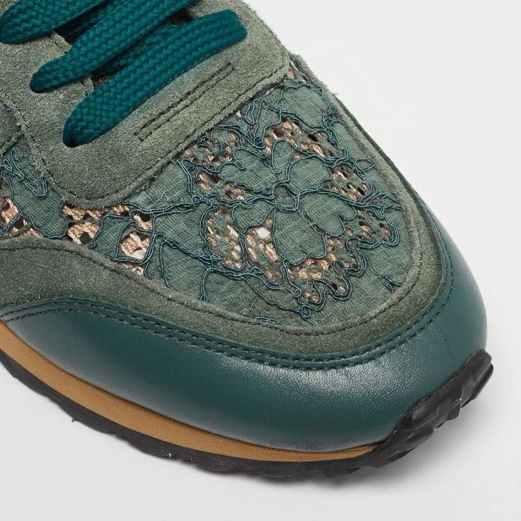 Pre Owned Valentino Two Tone Lace and Leather Rockrunner Low Top Sneakers Size 37