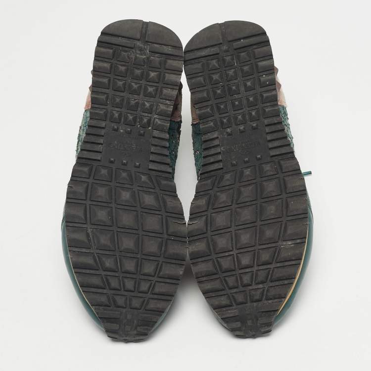 Pre Owned Valentino Two Tone Lace and Leather Rockrunner Low Top Sneakers Size 37