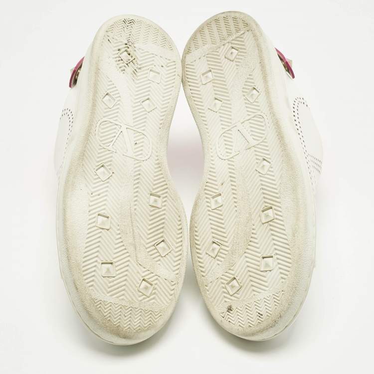 Pre Owned Valentino White Leather Vlogo Rockstud Low Top Sneakers Size 39