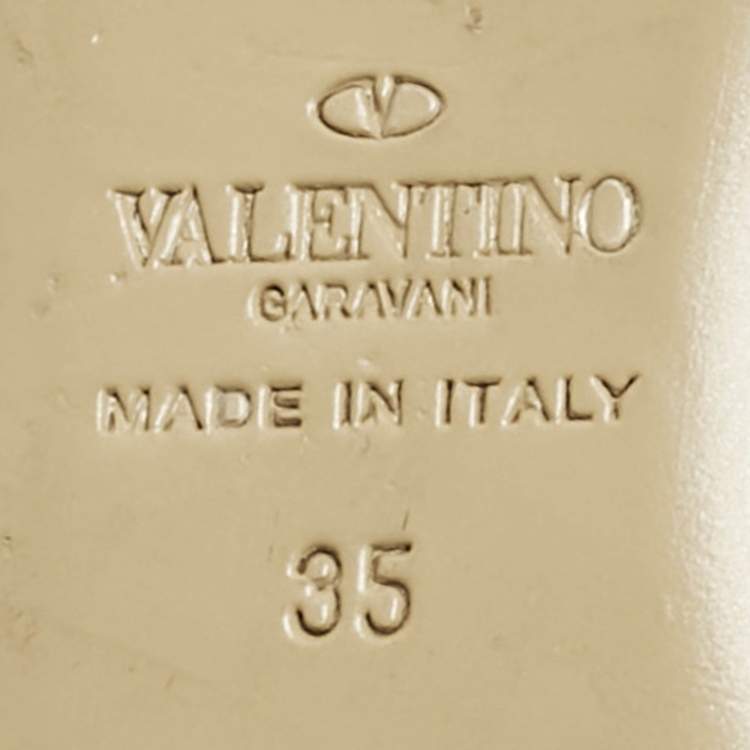 Pre Owned Valentino Poudre Pink Patent Leather Rockstud Flat Slide Sandals Size 35