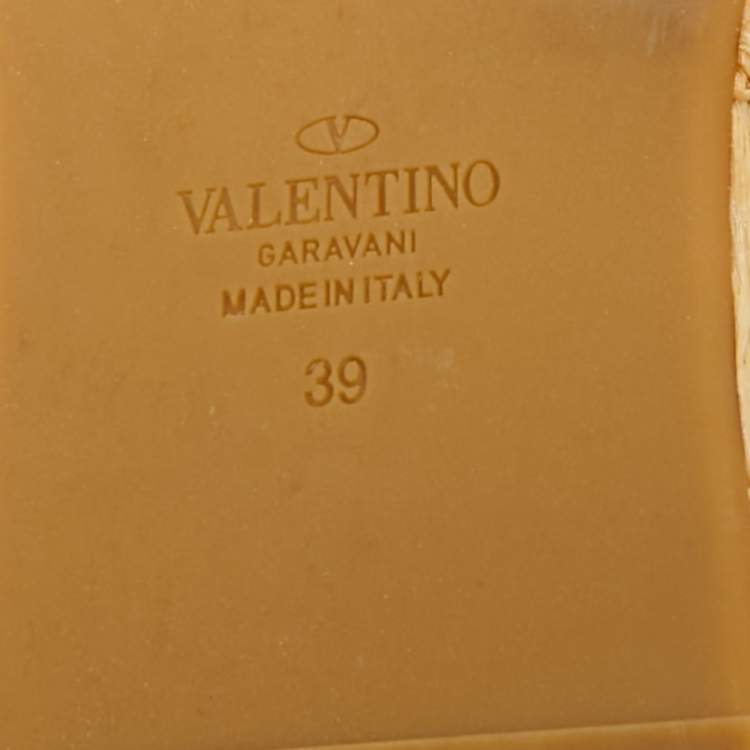 Pre Owned Valentino Cream Leather VLogo Espadrille Flat Slides Size 39