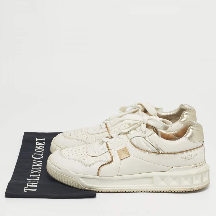 Pre Owned Valentino White Leather One Stud Law Top Sneakers Size 40